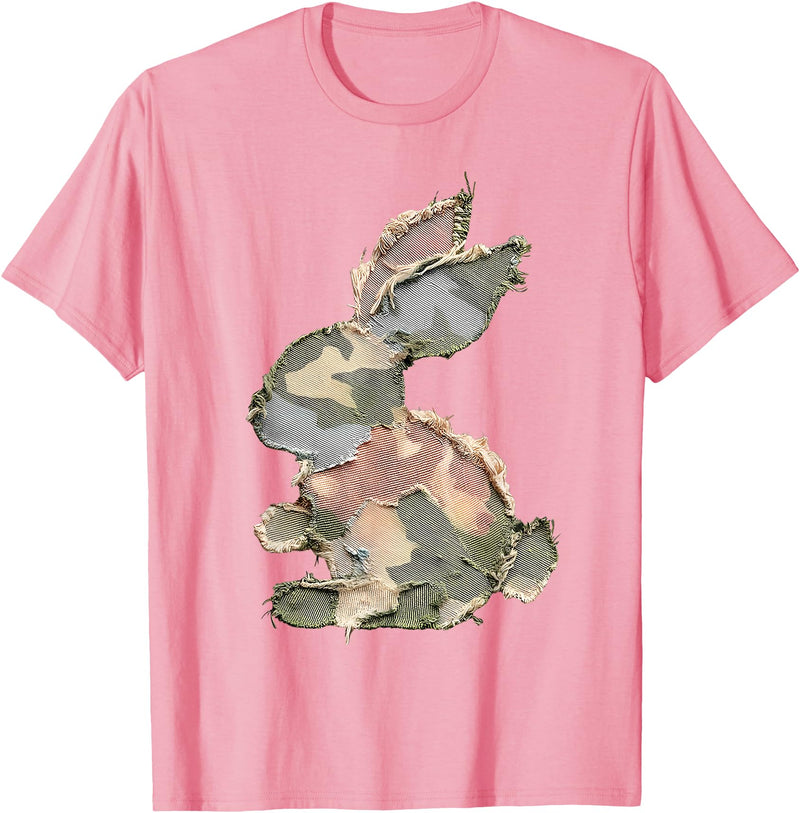 Funny Bunny Crochet Patchwork Camo Rabbit Happy Easter Day T-Shirt in Pink
