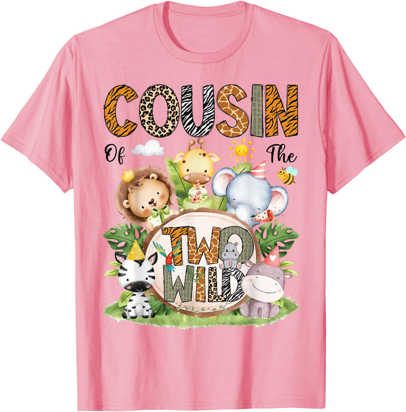 Safari Jungle Animals 2nd Birthday Boy Cousin of The Two Wild Safari Jungle 2nd Birthday Boy T-Shirt - Pink