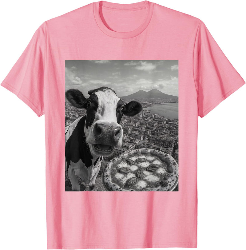 Wildfie – Selfies from Around the World Cow Pizza Selfie Funny Italy Meme Design T-Shirt - Pink