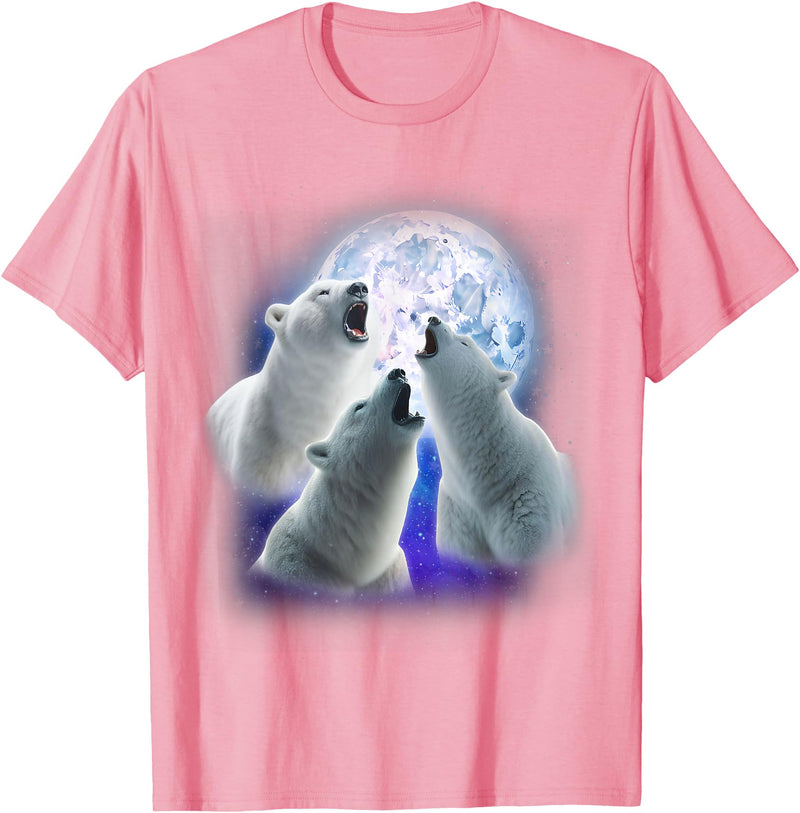 3 Animals Howling At The Moon Shirt & Gifts 3 Polar Bears Howling At The Moon Funny Polar Bear Lover T-Shirt - Pink