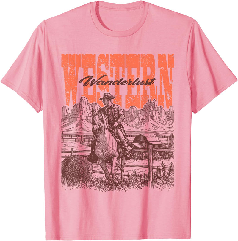 Cowboy Cowgirl Country & Western Designs Co. Vintage Cowboy Cowgirl Country & Western Wild West Horse T-Shirt - Pink