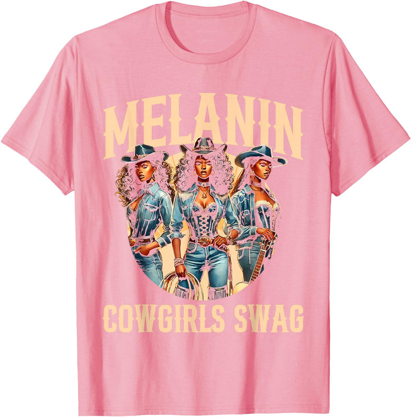 Funny Cowgirl Women Melanin Cow Girl Outfit Cowgirl for Women African Tee Melanin Cow Girl Outfit T-Shirt - Pink