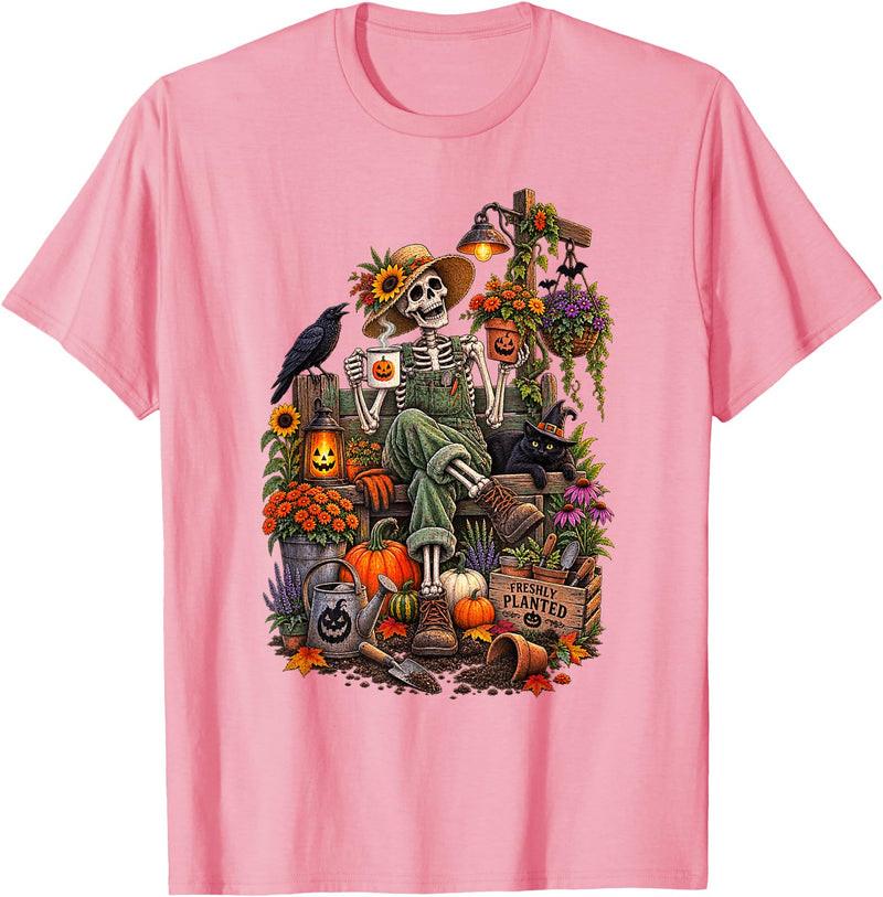 Halloween Gardening Lover Apparel & Gifts Outlet Freshly Planted Skeleton Gardener Halloween T-Shirt - Pink
