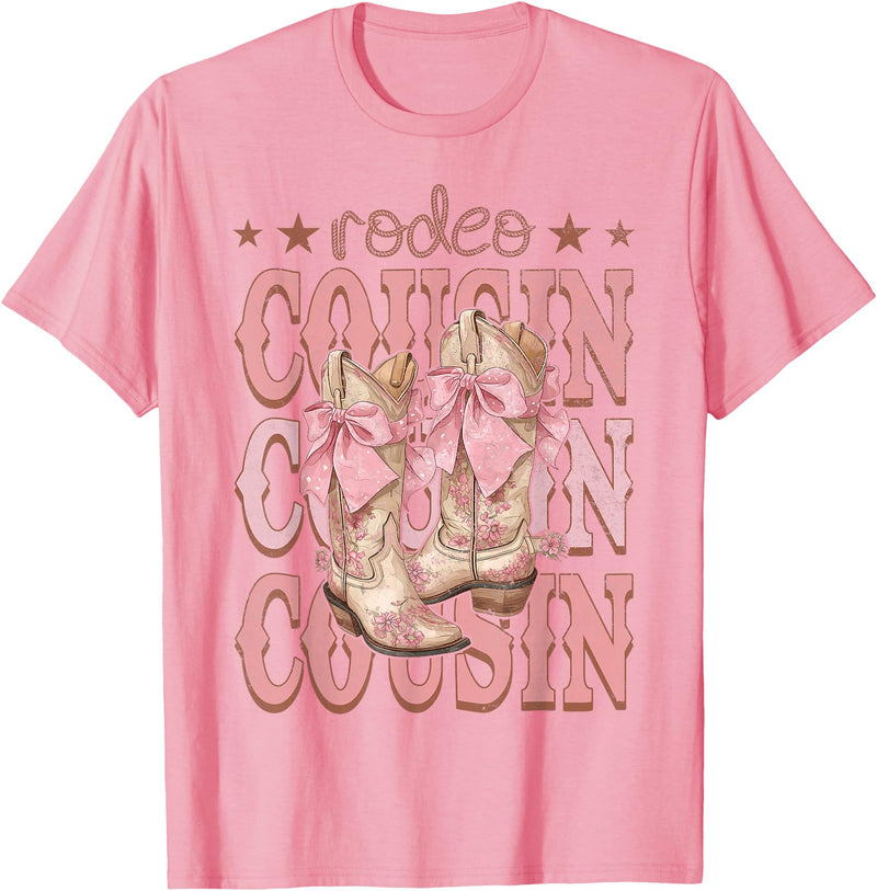 Country CowGirl Western Family Matching Rodeo Cousin Pink Boots Coquette Cow-Girl Birthday Party T-Shirt - Pink