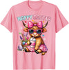 Farm Animal Highland Cow easter Gifts Happy Easter Day Highland Cow Cute Holiday Bunny Women Kids T-Shirt - Pink