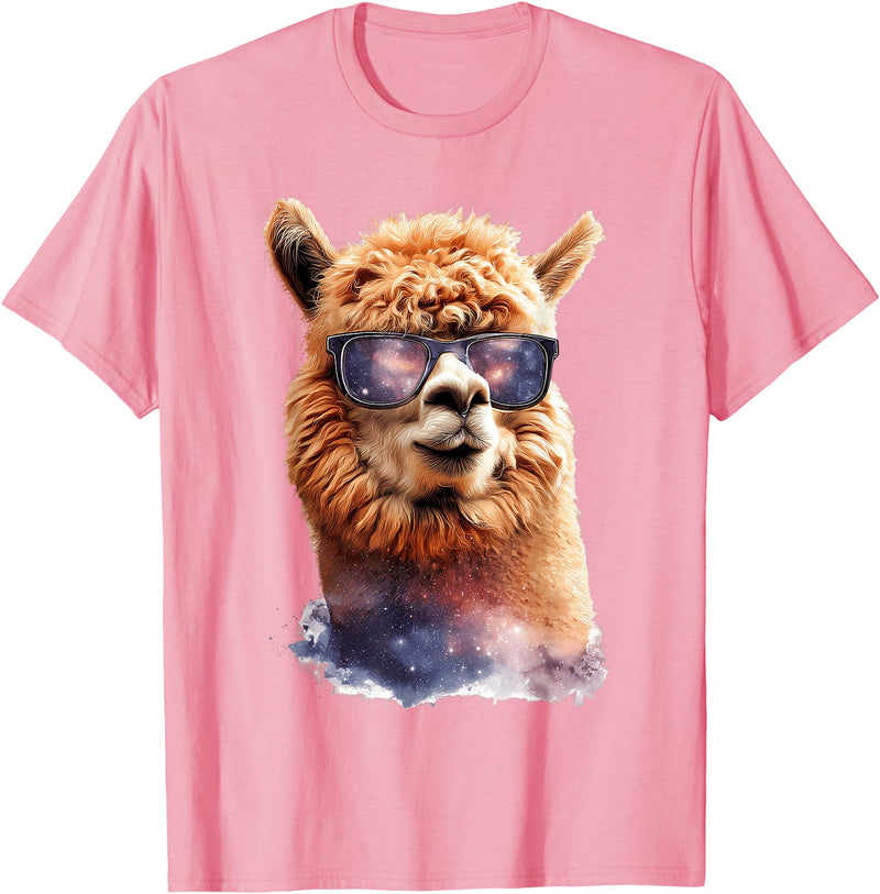 Funny Llama Lover Graphics Alpaca with Sunglasses Animal Art Graphic Funny Llama T-Shirt - Pink