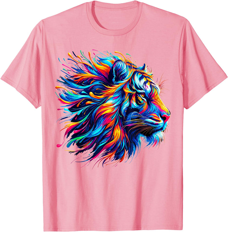 Funny Lion lover Gifts Colorful Lion T-Shirt - Pink