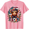 Funny July 4th Highland Cow Farm Lovers Gift Ideas Cute Highland Cow Florals 4th of July USA Flag Patriotic T-Shirt - Pink