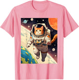 HAPPY DAWG - ARTS Astronaut Cat - Funny Space Cat Japanese Retro Kawaii Cute T-Shirt