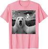 Retro Polar Bear Selfie with UFOs Meme Polar Bear Selfie with UFO Alien Funny T-Shirt - Pink