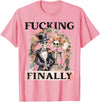 Skeleton Bachelorette Halloween Wedding Bride Babe Fucking Finally Bridesmaid Skeleton Bride Groom Halloween T-Shirt - Pink