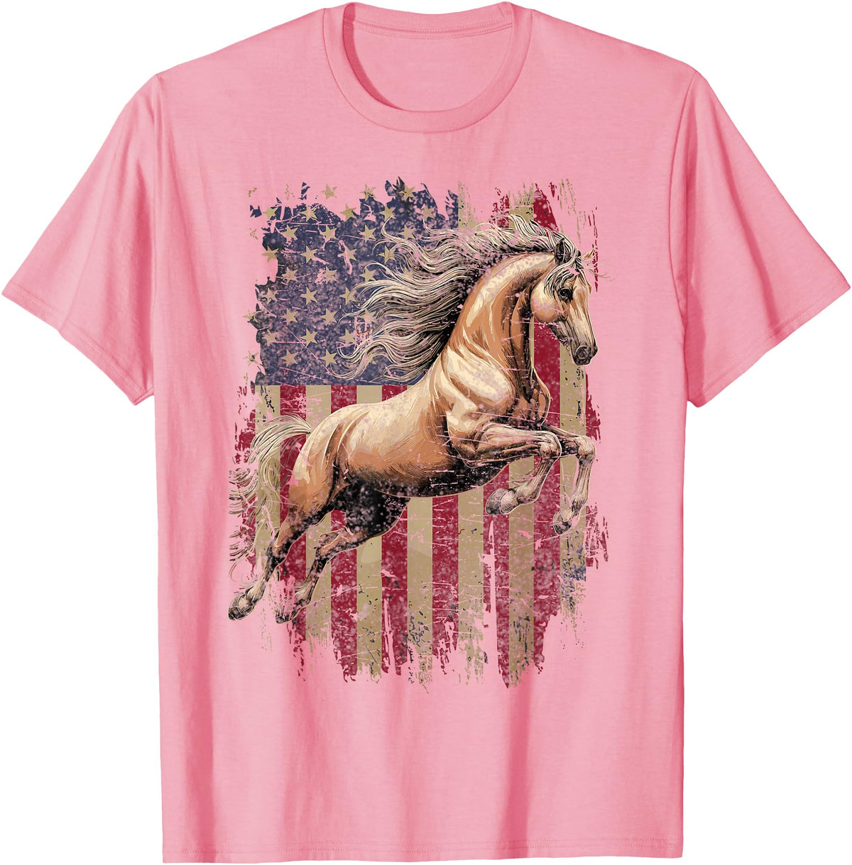 USA Flag Horse Lover Horse American Flag USA 4th of July Horses T-Shirt - Pink