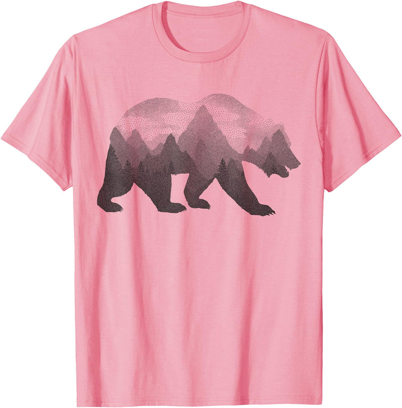Dramabite Bear Double Exposure Surreal Wild Animals T-Shirt - Pink