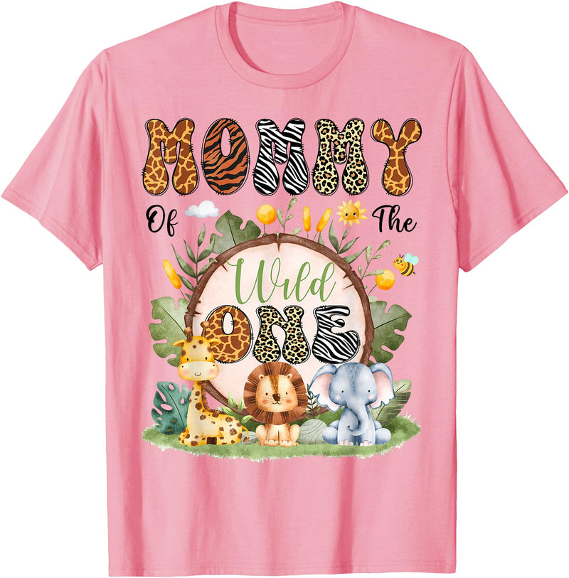 Safari 1St Birthday Boy Matching Family Mommy Of The Wild One First Bday Safari Jungle Animal T-Shirt - Pink