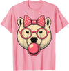 Magical and Funny Polar Bear Gifts Polar Bear with Bubblegum and Pink Bow T-Shirt - Pink