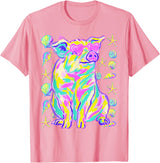 Coastal Summer Animals Beach Art Cute Pig with Hearts Sunglasses Seashells Coastal Summer T-Shirt - Pink