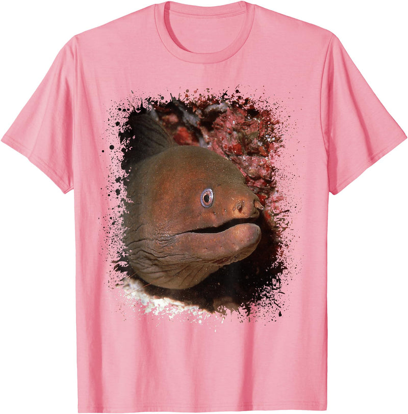 Eel Photo Aquarium Ocean Animal Splatter Art Moray Eel Photo Ocean Animal Splatter Art Aquarium Tee T-Shirt - Pink