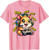 Hamster Gamer Pew Funny Video Games Vintage Boys Men Girls T-Shirt - Pink