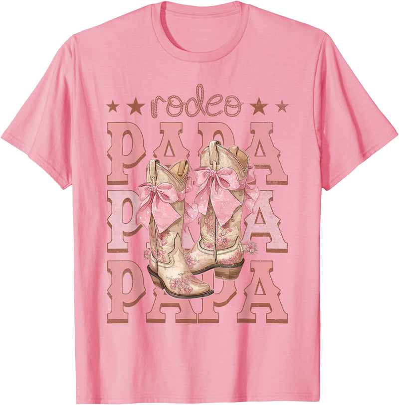 Country CowGirl Western Family Matching Rodeo Papa Pink Boots Coquette Cow-Girl Birthday Party T-Shirt - Pink