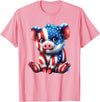 Patriotic Animal Art Collection Red White and Blue Baby Pig T Shirt T-Shirt - Pink