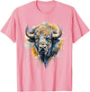 Safari Animal Art Buffalo Portrait Colorful Splash Artwork Wildlife Bison T-Shirt - Pink