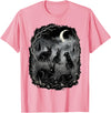 Midnight Woodland Rabbit Art Apparel Graphic Tees Creepy Black Rabbits Moonlit Forest Gothic Horror Halloween T-Shirt - Pink