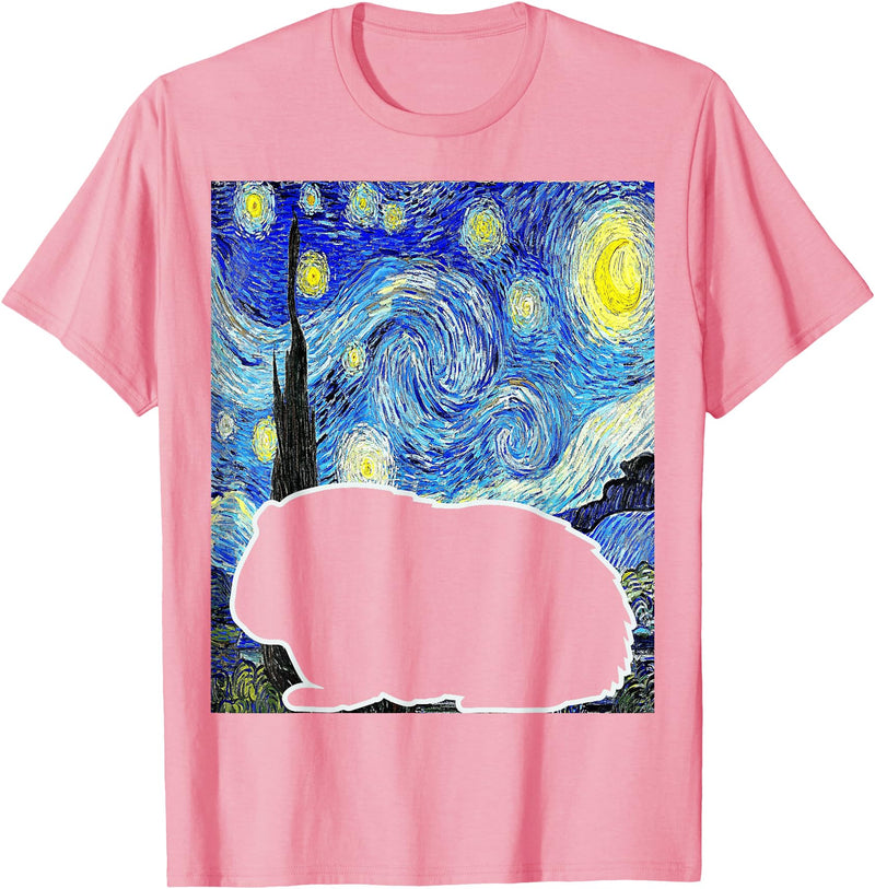 Starry Night Guinea Pig Lover Painting Guinea Pig Starry Night Van Gogh Guinea Pig Lover T-Shirt - Pink