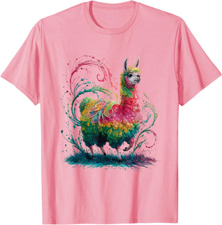 Colorful Watercolor Animal Designs Lama Men's Women's Colourful Watercolour Llama T-Shirt - Pink