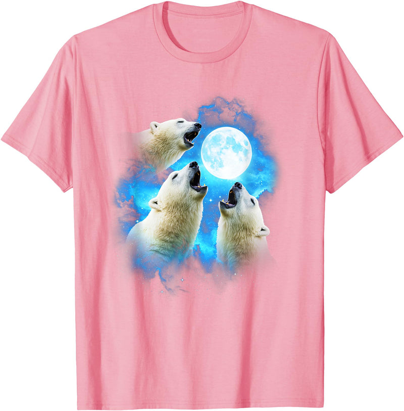 Animals howling blue 3 Polar Bear Howling at the Moon Colorful Blue T-Shirt - Pink