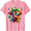 Funny St Paddy Highland Cow St Patricks Day Outfit Cute Highland Cow With Sunglasses St Patricks Day Funny T-Shirt - Pink