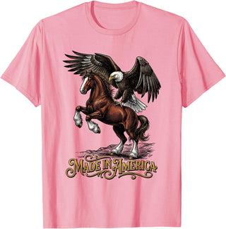 American Pride Horse Eagle Country Made in America Horse Eagle Patriotic Western T-Shirt - Pink