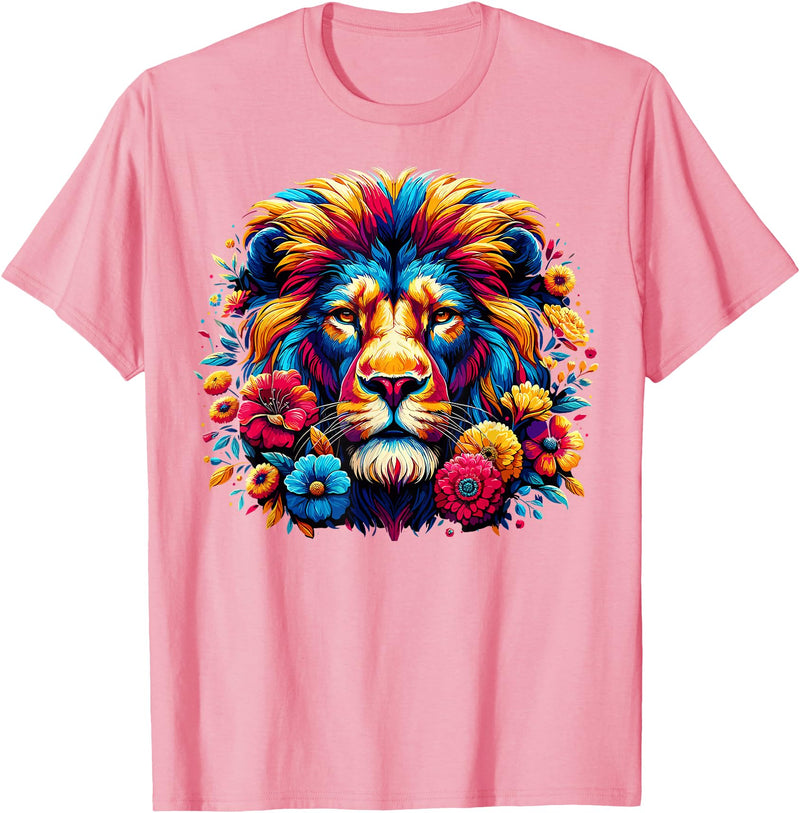 Lion Lover Face Wild Animal Lion Face Colorful Wild Animal Cute Lion T-Shirt - Pink