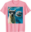 Selfie Polar Bear and Shark Summer Scuba Diving Funny Polar Bear Selfie with Shark Ocean Lovers T-Shirt - Pink