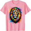 Colorful Lion Wildlife Lover Colorful Lion Face Paint Splash Art T-Shirt - Pink