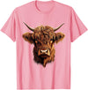 Cute Scottish Highlander Cattle Designs Scottish Highland Cow Messy Bun Scottish Highlander Cow T-Shirt - Pink