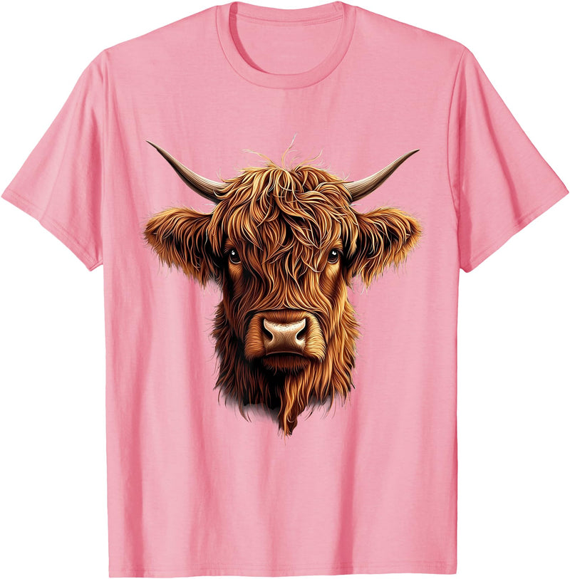 Cute Scottish Highlander Cattle Designs Scottish Highland Cow Messy Bun Scottish Highlander Cow T-Shirt - Pink