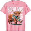Funny Scottish Highland Cow Scotland is Calling and I Must go Scottish Highland Cow T-Shirt - Pink