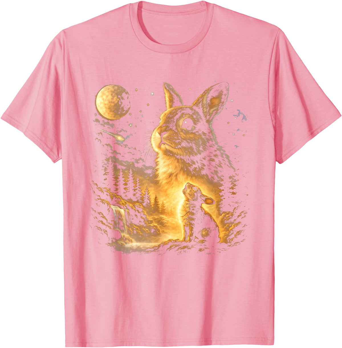 Bunny Howling to the Moon Vintage 90s Animal Easter Day T-Shirt in Pink