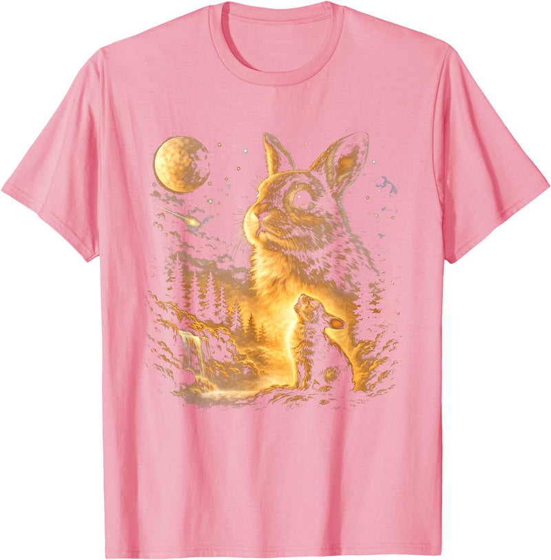 Bunny Howling to the Moon Vintage 90s Animal Easter Day T-Shirt in Pink