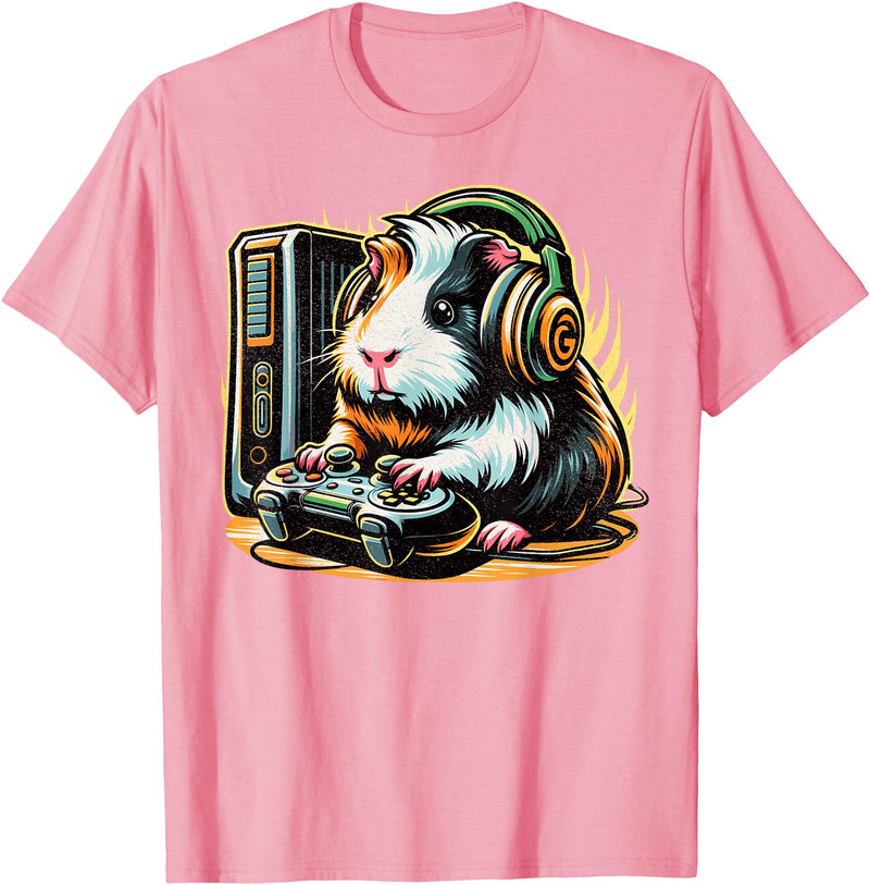 Guinea Pig fluffy cavy Gamers Tees Guinea Pig Shirt Funny Guinea Pig & Video Games Lover Gamer T-Shirt - Pink