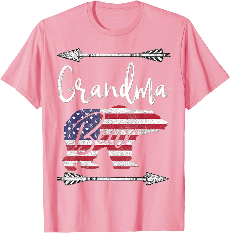 Grandma Bear 4TH OF JULY T Shirt 4th of July Gift For Women Grandma Bear American Flag USA T-Shirt - Pink
