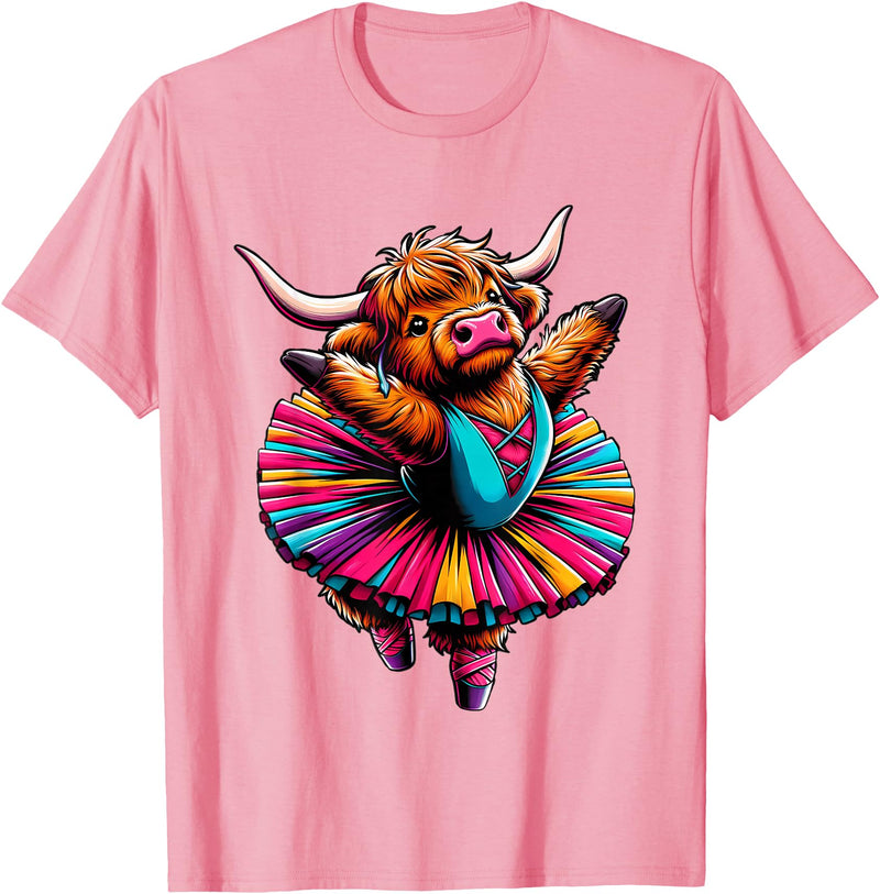 Scottish Highland Cow Ballet Dancer Ballerina Scottish Highland Cow Dancing T-Shirt - Pink
