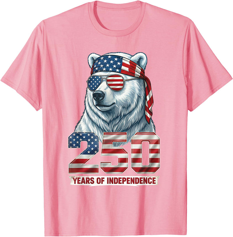 Patriotic Bear Freedom Anniversary Celebration Polar Bear 250 Years of Independence Patriotic America 1776 T-Shirt - Pink