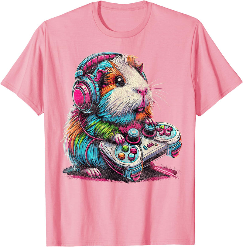 Funny Graphic Guinea Pig Gamers Guinea Pig Video Games Lover Guinea Pig T-Shirt - Pink