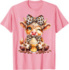 Cute Highland Cow Coffee Addict Leopard Bow Highland Cow Coffee Addict Funny Drink Coffee T-Shirt - Pink