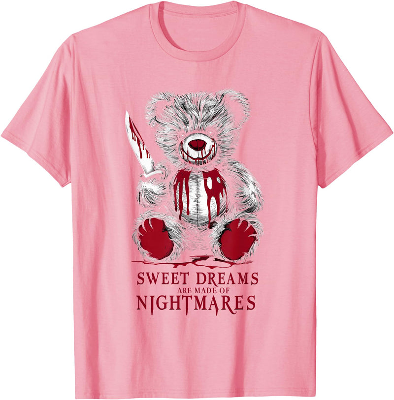 Horror Teddy Bear Horror Movie Scary Creepy Terrifying Teddy Spooky Plush Horror Teddy Bear Scary T-Shirt - Pink