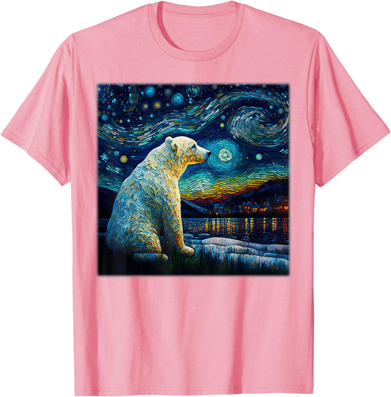 Freestyle Surrealism Starry Night Polar Bear T-Shirt - Pink
