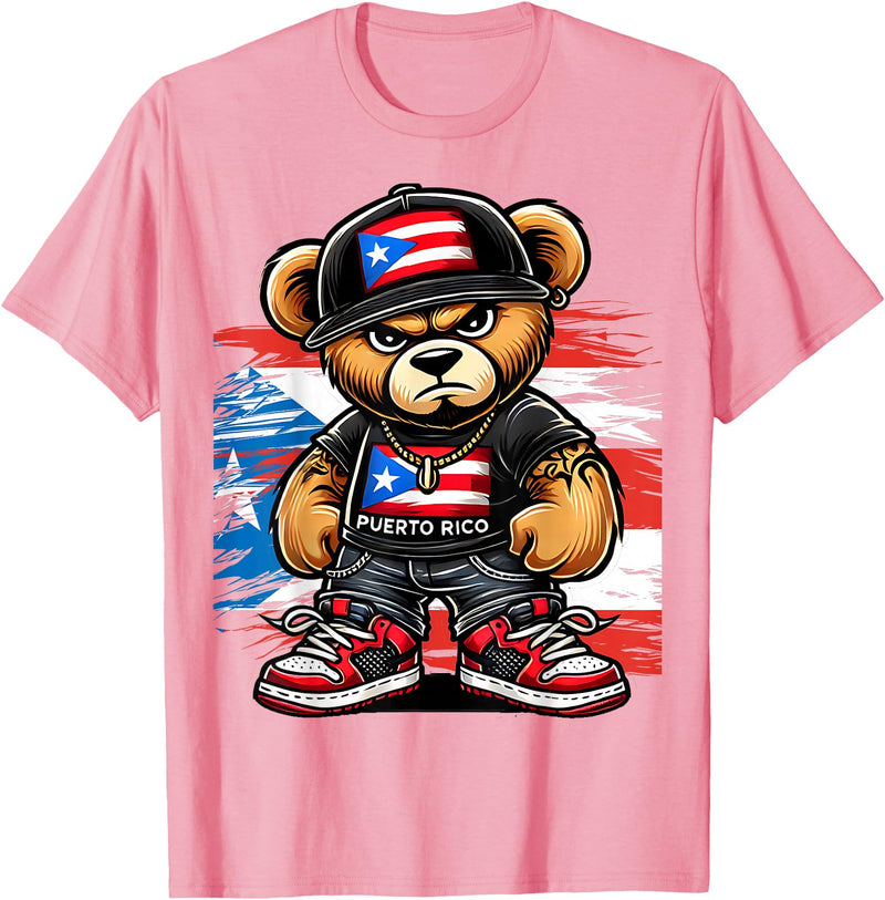 Hip Hop Teddy Bear for proud Puerto Ricans Cute Teddy Bear Puerto Rico Flag Boricua Puerto Rican T-Shirt - Pink
