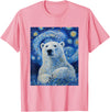 Bear Designs. Cute Polar Bear Van Gogh Style Starry Night Graphic T-Shirt - Pink