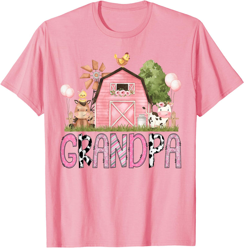 Pink Farm Cow Gender Reveal Grandpa Pink Farm Animal Birthday Kids Matching Family T-Shirt - Pink